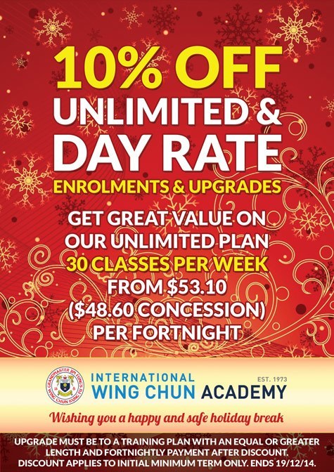 10% off Unlimited and Day Rate Wing Chun Training Plans